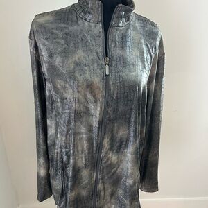 Chico's Travelers Metallic Silver XL Sx 16 Alligator Print Long Sleeve Jacket